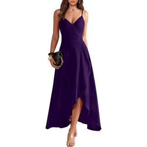 image:imageANRABESS Formal Dresses for Women Evening Party Cocktail Long Dress Split Elegant V Neck Wrap Ruffle Wedding Guest DressesDark Purple