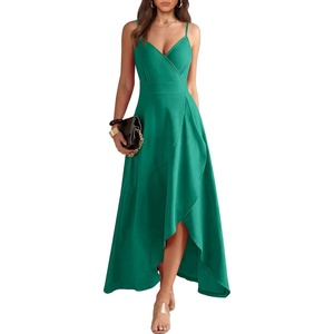 image:imageANRABESS Formal Dresses for Women Evening Party Cocktail Long Dress Split Elegant V Neck Wrap Ruffle Wedding Guest DressesLake Green