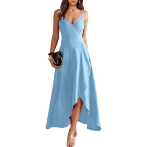 image:imageANRABESS Formal Dresses for Women Evening Party Cocktail Long Dress Split Elegant V Neck Wrap Ruffle Wedding Guest DressesLight Blue