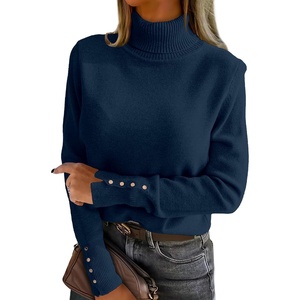 image:imageANRABESS Turtleneck Sweaters for Women Long Sleeve Tops  2026 Fall Winter Fashion Clothes Office Work Daily Wear Dressy Casual Outfits Soft Knitted Ribbed ButtonCuff Pullover TopNavy Blue