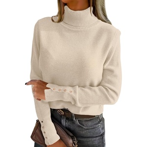 image:imageANRABESS Turtleneck Sweaters for Women Long Sleeve Tops  2026 Fall Winter Fashion Clothes Office Work Daily Wear Dressy Casual Outfits Soft Knitted Ribbed ButtonCuff Pullover TopParchment