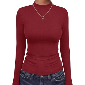 image:imageANRABESS Women Mock Neck Thermal Tops Fall Long Sleeve Shirts  Soft Fleece Slim Fitted Turtleneck Undershirt  Cozy Casual Basic Layer PieceWork Office Fall Outfits Winter ClothesRed