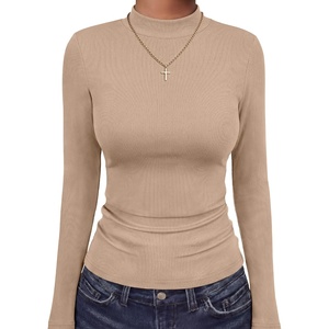 image:imageANRABESS Women Mock Neck Thermal Tops Fall Long Sleeve Shirts  Soft Fleece Slim Fitted Turtleneck Undershirt  Cozy Casual Basic Layer PieceWork Office Fall Outfits Winter ClothesKhaki