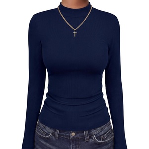 image:imageANRABESS Women Mock Neck Thermal Tops Fall Long Sleeve Shirts  Soft Fleece Slim Fitted Turtleneck Undershirt  Cozy Casual Basic Layer PieceWork Office Fall Outfits Winter ClothesNavy Blue