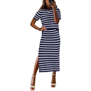 image:imageANRABESS Womens 2 Piece Striped Sweater Skirt Set  Comfy Knit Matching Outfit Short Sleeve Top amp Midi Pencil Skirt Summer Fall Spring Clothes for Work Casual Outing TravelBlue White