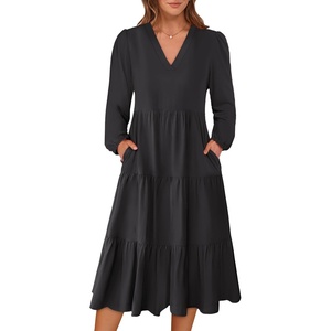 image:imageANRABESS Womens Fall Long Sleeve Boho Floral Tiered Midi Dress  VNeck Lantern Sleeve ALine Dresses with Pockets Comfy Stretchy Casual Work Vacation Daily Wear Winter Spring OutfitsBlack