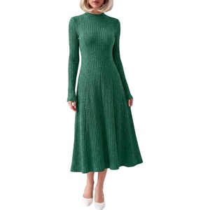 image:imageANRABESS Womens Fall Ribbed Knit Mock Neck Long Sleeve Midi Dress  Soft Slim Flowy A Line Dresses Elegant Casual Work Date Night Daily Wear 2026 Winter Fashion Lightweight Sweater DressDeep Green