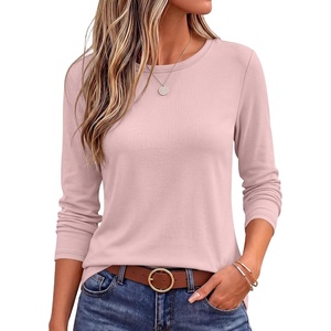 image:imageANRABESS Womens Long Sleeve Shirts Crew Neck Thermal Top  Fall Basic TeeSoft Lightweight Fleece UndershirtCasual Loose Fit UnderscrubWinter Layering ClothingTravel Work OutfitsPink