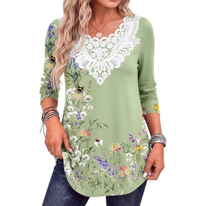 image:imageANRABESS Womens Long Sleeve Shirts Lace Fall Tunic Tops  Scalloped V Neck Floral Print Blouses Soft Regular Fit Business Office Travel Outfits Dressy Casual 2026 Winter ClothesGreen Floral