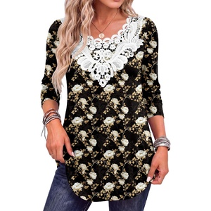 image:imageANRABESS Womens Long Sleeve Shirts Lace Fall Tunic Tops  Scalloped V Neck Floral Print Blouses Soft Regular Fit Business Office Travel Outfits Dressy Casual 2026 Winter ClothesBlack White Floral