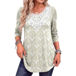 image:imageANRABESS Womens Long Sleeve Shirts Lace Fall Tunic Tops  Scalloped V Neck Floral Print Blouses Soft Regular Fit Business Office Travel Outfits Dressy Casual 2026 Winter ClothesWhite Khaki Floral