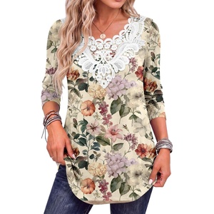 image:imageANRABESS Womens Long Sleeve Shirts Lace Fall Tunic Tops  Scalloped V Neck Floral Print Blouses Soft Regular Fit Business Office Travel Outfits Dressy Casual 2026 Winter ClothesMulti Floral