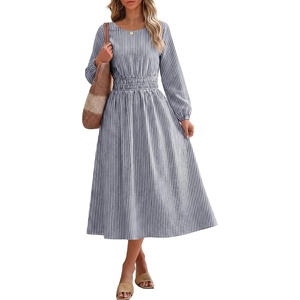 image:imageANRABESS Womens Long Sleeve Striped Fall Midi Dress with Pockets  Casual Flowy A Line Elastic Waist Crewneck Work Office Teacher Dresses Beach Travel Vacation Outfits Fall Spring ClothesNavy White Stripe