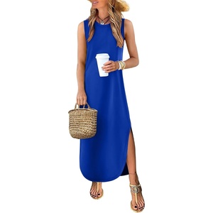 image:imageANRABESS Womens Summer Sundress Wrinkle Free Sleeveless Maxi DressampPockets  MidWeight Soft Loose FitCrew Neck Tank Top Shirt DressFall Fashion OutfitsBeach Vacation Travel ClothesCasual Work DailyRoral Blue
