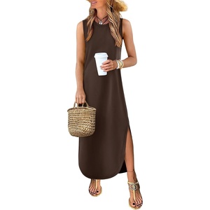 image:imageANRABESS Womens Summer Sundress Wrinkle Free Sleeveless Maxi DressampPockets  MidWeight Soft Loose FitCrew Neck Tank Top Shirt DressFall Fashion OutfitsBeach Vacation Travel ClothesCasual Work DailyBrown