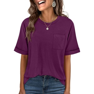 image:imageANRABESS Womens Tops Short Sleeve Oversized T Shirts  Basic Tee with Chest PocketSummer Loose Fitting TshirtsBusiness Casual Work OutfitsTravel Daily WearALLSeasons ClothesDark Purple