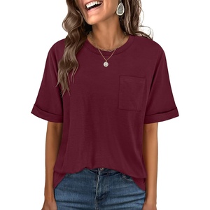 image:imageANRABESS Womens Tops Short Sleeve Oversized T Shirts  Basic Tee with Chest PocketSummer Loose Fitting TshirtsBusiness Casual Work OutfitsTravel Daily WearALLSeasons ClothesDeep Red