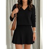 image:imageANRABESS Skirt Sets for Women Fall 2 piece Outfits  Long Sleeve V Neck Pullover Top Pleated Mini Skirt Comfy Matching Lounge Wear 2026 Casual Travel Trendy Winter Sweater SetBlack