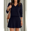 image:imageANRABESS Skirt Sets for Women Fall 2 piece Outfits  Long Sleeve V Neck Pullover Top Pleated Mini Skirt Comfy Matching Lounge Wear 2026 Casual Travel Trendy Winter Sweater SetNavy Blue