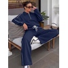 image:imageANRABESS Sweatsuits for Women 2 Piece Outfit 2026 Fall Matching Lounge Sets  Striped Quarter Zip Fleece Pullover Sweat Set Wide Leg Sweatpants amp Pockets Trendy Fashion Track Suits Cozy Winter ClothesNavy Blue
