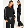 image:imageANRABESS Sweatsuits for Women 2 Piece Outfit 2026 Fall Matching Lounge Sets  Striped Quarter Zip Fleece Pullover Sweat Set Wide Leg Sweatpants amp Pockets Trendy Fashion Track Suits Cozy Winter ClothesBlack