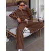 image:imageANRABESS Sweatsuits for Women 2 Piece Outfit 2026 Fall Matching Lounge Sets  Striped Quarter Zip Fleece Pullover Sweat Set Wide Leg Sweatpants amp Pockets Trendy Fashion Track Suits Cozy Winter ClothesCoffee