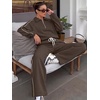 image:imageANRABESS Sweatsuits for Women 2 Piece Outfit 2026 Fall Matching Lounge Sets  Striped Quarter Zip Fleece Pullover Sweat Set Wide Leg Sweatpants amp Pockets Trendy Fashion Track Suits Cozy Winter ClothesBrown