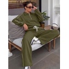 image:imageANRABESS Sweatsuits for Women 2 Piece Outfit 2026 Fall Matching Lounge Sets  Striped Quarter Zip Fleece Pullover Sweat Set Wide Leg Sweatpants amp Pockets Trendy Fashion Track Suits Cozy Winter ClothesArmy Green