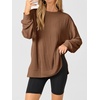 image:imageANRABESS Women Long Sleeve Shirts Oversized Tunic Tops for Leggings  Comfy Soft Ribbed Knit Crewnck Side Split T Shirts Loose Fit Cute Casual Tee Shirts Fall Daily amp Travel Ouifits 2026Brown