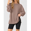 image:imageANRABESS Women Long Sleeve Shirts Oversized Tunic Tops for Leggings  Comfy Soft Ribbed Knit Crewnck Side Split T Shirts Loose Fit Cute Casual Tee Shirts Fall Daily amp Travel Ouifits 2026Khaki