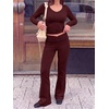 image:imageANRABESS Womens 2 Piece Outfits 2026 Fall Lounge Matching Set  Comfy Casual Cute Workout Set SideRuched Top amp HighWaist Flared Pants Loungewear Fashion Clothing for Airport TravelDeep Red
