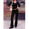 image:imageANRABESS Womens 2 Piece Outfits 2026 Fall Lounge Matching Set  Comfy Casual Cute Workout Set SideRuched Top amp HighWaist Flared Pants Loungewear Fashion Clothing for Airport TravelBlack