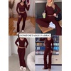 image:imageANRABESS Womens 2 Piece Outfits 2026 Fall Lounge Matching Set  Comfy Casual Cute Workout Set SideRuched Top amp HighWaist Flared Pants Loungewear Fashion Clothing for Airport TravelDeep Red