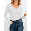 image:imageANRABESS Womens Long Sleeve Built in Bra Tops Fall V Neck Fitted T Shirts  Slight Support Removable Pad Stretchy Ribbed Knit Basic Tee Going Out Work Outfits 2026 Casual Trendy Winter LayeringWhite