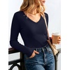 image:imageANRABESS Womens Long Sleeve Built in Bra Tops Fall V Neck Fitted T Shirts  Slight Support Removable Pad Stretchy Ribbed Knit Basic Tee Going Out Work Outfits 2026 Casual Trendy Winter LayeringNavy Blue