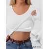 image:imageANRABESS Womens Long Sleeve Built in Bra Tops Fall V Neck Fitted T Shirts  Slight Support Removable Pad Stretchy Ribbed Knit Basic Tee Going Out Work Outfits 2026 Casual Trendy Winter LayeringWhite