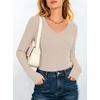 image:imageANRABESS Womens Long Sleeve Built in Bra Tops Fall V Neck Fitted T Shirts  Slight Support Removable Pad Stretchy Ribbed Knit Basic Tee Going Out Work Outfits 2026 Casual Trendy Winter LayeringBeige