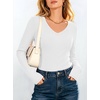 image:imageANRABESS Womens Long Sleeve Built in Bra Tops Fall V Neck Fitted T Shirts  Slight Support Removable Pad Stretchy Ribbed Knit Basic Tee Going Out Work Outfits 2026 Casual Trendy Winter LayeringWhite