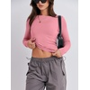 image:imageANRABESS Womens Long Sleeve Shirts Fitted Crop Tops  Crew Neck Basic Tee 2026 Fall Outfits Y2K Clothes Soft Form fitting TShirts Going Out Work Casual Wear Winter LayeringDark Pink