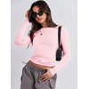 image:imageANRABESS Womens Long Sleeve Shirts Fitted Crop Tops  Crew Neck Basic Tee 2026 Fall Outfits Y2K Clothes Soft Form fitting TShirts Going Out Work Casual Wear Winter LayeringLight Pink