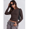 image:imageANRABESS Womens Long Sleeve Shirts Fitted Crop Tops  Crew Neck Basic Tee 2026 Fall Outfits Y2K Clothes Soft Form fitting TShirts Going Out Work Casual Wear Winter LayeringDeep Brown