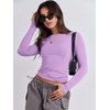 image:imageANRABESS Womens Long Sleeve Shirts Fitted Crop Tops  Crew Neck Basic Tee 2026 Fall Outfits Y2K Clothes Soft Form fitting TShirts Going Out Work Casual Wear Winter LayeringBright Purple