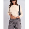 image:imageANRABESS Womens Long Sleeve Shirts Fitted Crop Tops  Crew Neck Basic Tee 2026 Fall Outfits Y2K Clothes Soft Form fitting TShirts Going Out Work Casual Wear Winter LayeringApricot