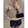 image:imageANRABESS Womens Long Sleeve Striped Henley Fall Sweater  Turtle Neck Button Placket Soft Pullover Top Loose Fit Trendy Business Casual Work WearFall Fashion Winter ClothingTan Black Stripe