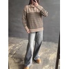 image:imageANRABESS Womens Long Sleeve Striped Henley Fall Sweater  Turtle Neck Button Placket Soft Pullover Top Loose Fit Trendy Business Casual Work WearFall Fashion Winter ClothingTan Black Stripe