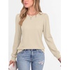 image:imageANRABESS Womens Long Sleeve Waffle Knit Shirts Fall Loose Fit Tunic Tops  Basics Casual Blouses Crew Neck Curved Hem Soft Comfy breathable Trendy Winter Outfits Layering PieceBeige