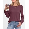 image:imageANRABESS Womens Long Sleeve Waffle Knit Shirts Fall Loose Fit Tunic Tops  Basics Casual Blouses Crew Neck Curved Hem Soft Comfy breathable Trendy Winter Outfits Layering PieceMauve