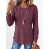 image:imageANRABESS Womens Long Sleeve Waffle Knit Shirts Fall Loose Fit Tunic Tops  Basics Casual Blouses Crew Neck Curved Hem Soft Comfy breathable Trendy Winter Outfits Layering PieceMauve