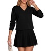image:imageANRABESS Skirt Sets for Women Fall 2 piece Outfits  Long Sleeve V Neck Pullover Top Pleated Mini Skirt Comfy Matching Lounge Wear 2026 Casual Travel Trendy Winter Sweater SetBlack