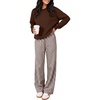 image:imageANRABESS Two Piece Sets for Women Gingham Pants Lounge SetBrownM  Long Sleeve Sweatshirts Wide Leg Pants Fall Outfits Travel Vacation Airport Fashion Clothing 2026 Daily Matching Sweatsuits